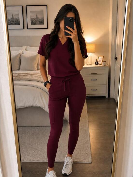 FIGS Pants - FIGS Seville High-Waisted Scrub Leggings Burgundy Size XL